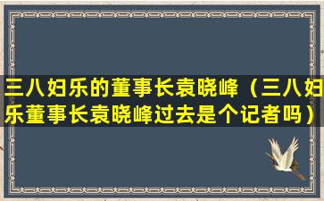 三八妇乐的董事长袁晓峰（三八妇乐董事长袁晓峰过去是个记者吗）