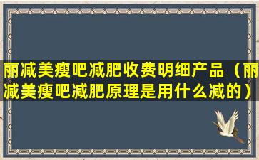 丽减美瘦吧减肥收费明细产品（丽减美瘦吧减肥原理是用什么减的）