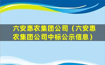 六安惠农集团公司（六安惠农集团公司中标公示信息）