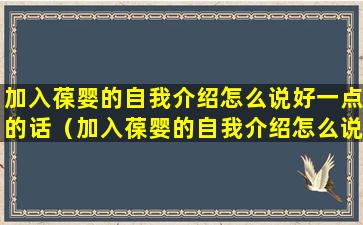 加入葆婴的自我介绍怎么说好一点的话（加入葆婴的自我介绍怎么说好一点的话语）