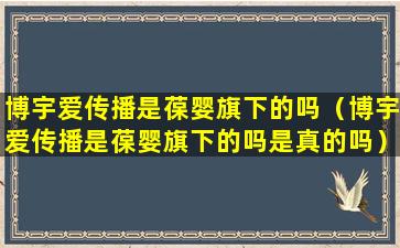 博宇爱传播是葆婴旗下的吗（博宇爱传播是葆婴旗下的吗是真的吗）