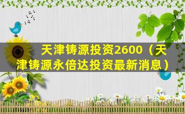 天津铸源投资2600（天津铸源永倍达投资最新消息）