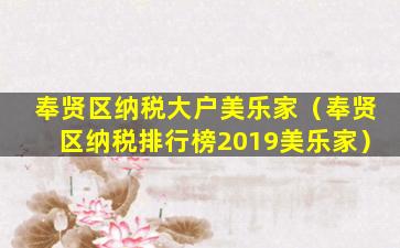 奉贤区纳税大户美乐家（奉贤区纳税排行榜2019美乐家）