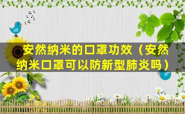 安然纳米的口罩功效（安然纳米口罩可以防新型肺炎吗）