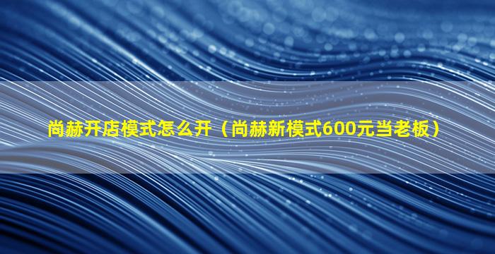 尚赫开店模式怎么开（尚赫新模式600元当老板）