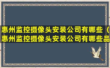 惠州监控摄像头安装公司有哪些（惠州监控摄像头安装公司有哪些品牌）