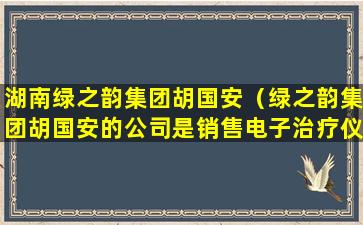 湖南绿之韵集团胡国安（绿之韵集团胡国安的公司是销售电子治疗仪吗）