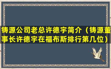 铸源公司老总许德宇简介（铸源董事长许德宇在福布斯排行第几位）