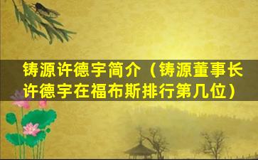 铸源许德宇简介（铸源董事长许德宇在福布斯排行第几位）